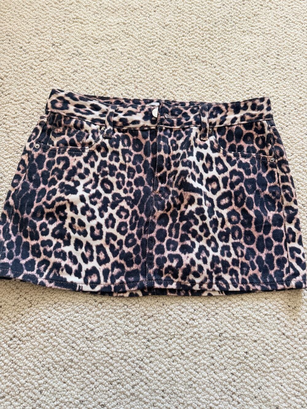 PacSun Leopard Denim Mini Skirt Low Rise Cheetah Animal Print Jean Women's 25
